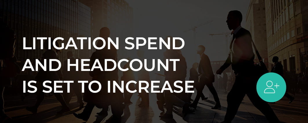 Image of people walking with text overlay: Litigation spend and headcount is set to increase
